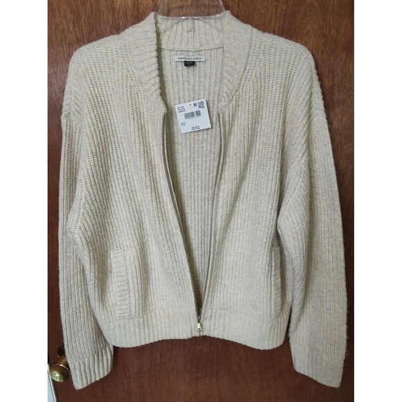 NWT American Eagle sz M cream full zip sweater cardigan w/ pockets long sleeves - Picture 5 of 11